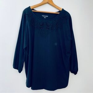 Soft Surroundings Black Lace Cutout Embroidered Top XL